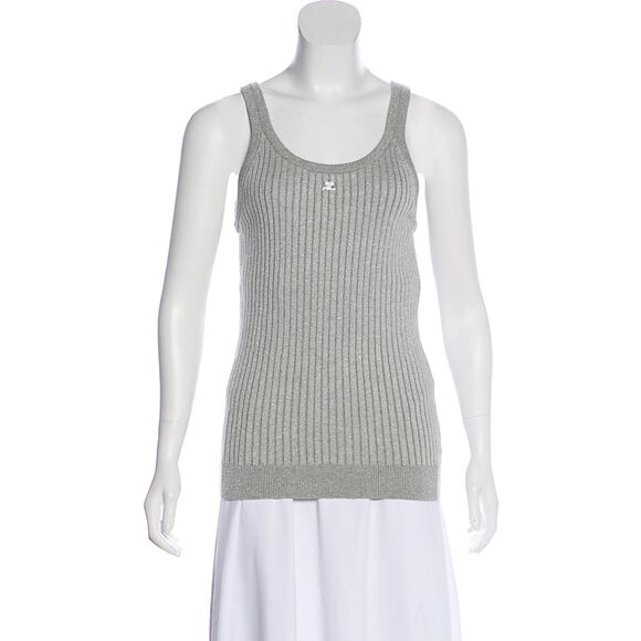 Courreges Gray Ribbed Logo Tank Top - Picture 4 of 9